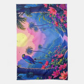 Jungle Moon Blue Parrot Paradise キッチンタオル (縦)