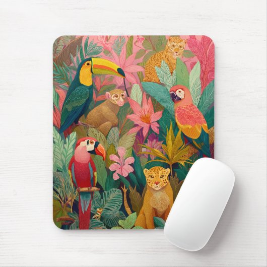 Jungle Mouse Pad–Leopard, Parrot, Toucan & Monkey マウスパッド (マウス)