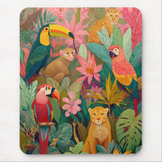 Jungle Mouse Pad–Leopard, Parrot, Toucan & Monkey マウスパッド