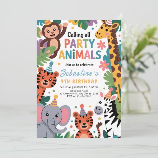 Jungle Party Animals Birthday 招待状 (スタンド正面)