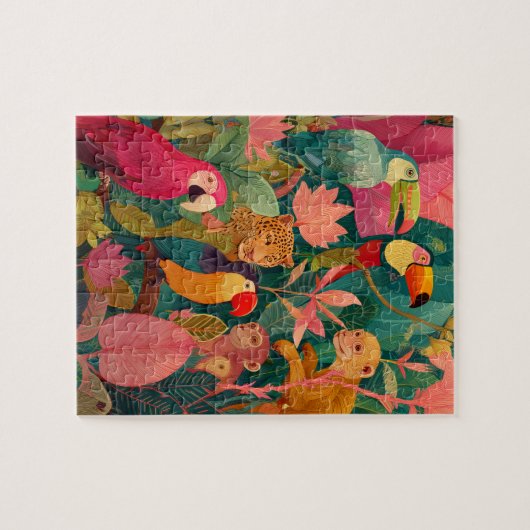 Jungle Puzzle – Leopard, Parrot, Toucan & Monkey ジグソーパズル (横)