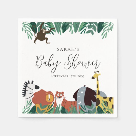 Jungle Safari Animals Baby Shower スタンダードカクテルナプキン (正面)