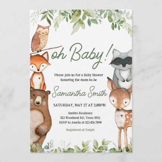 Jungle Safari Animals Baby Shower 招待状 (正面)