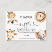 Jungle Safari Animals Baby Shower Diaper Raffle エンクロージャーカード (正面)