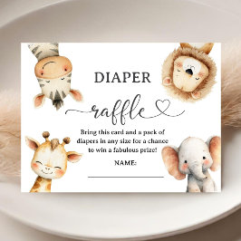 Jungle Safari Animals Baby Shower Diaper Raffle エンクロージャーカード