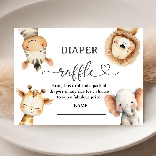 Jungle Safari Animals Baby Shower Diaper Raffle エンクロージャーカード
