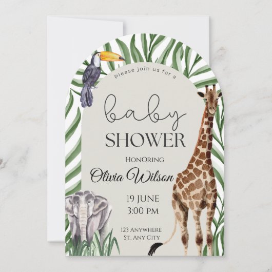 Jungle Safari Animals Baby Shower Invitation  招待状 (正面)