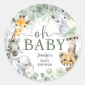 Jungle Safari Animals Baby Shower Oh Baby ラウンドシール (正面)