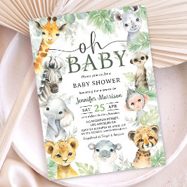 Jungle  Safari Animals Baby Shower Oh Baby  招待状