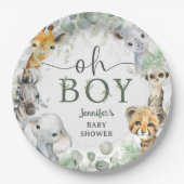 Jungle Safari Animals Baby Shower Oh Boy ペーパープレート (正面)