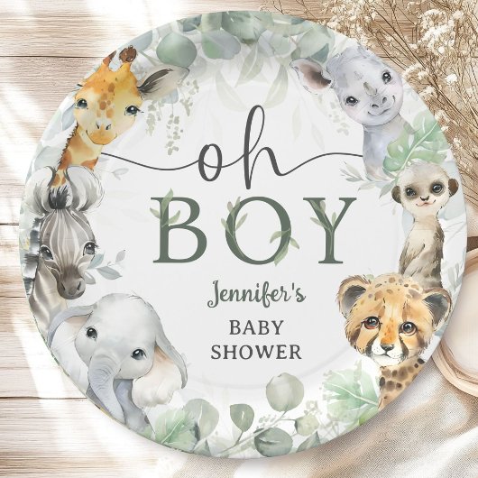 Jungle Safari Animals Baby Shower Oh Boy ペーパープレート