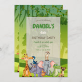 Jungle Safari Animals Birthday Party 招待状 (正面/裏面)