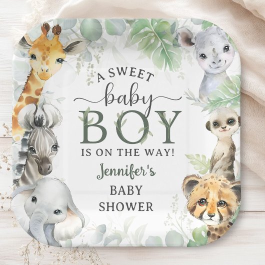 Jungle Safari Animals Boy Baby Shower Tropical ペーパープレート