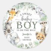 Jungle Safari Animals Boy Baby Shower Tropical ラウンドシール (正面)