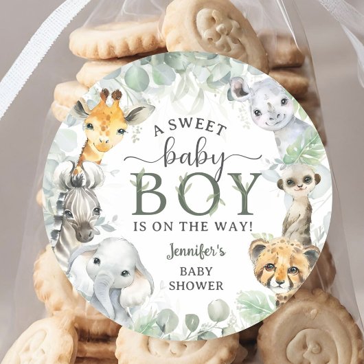 Jungle Safari Animals Boy Baby Shower Tropical ラウンドシール
