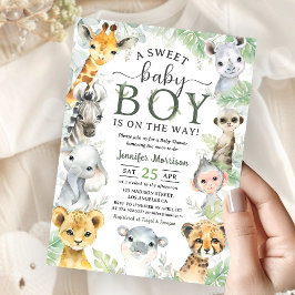 Jungle Safari Animals Boy Baby Shower Tropical 招待状