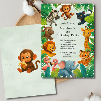 Jungle Safari Animals Boys Kids Toddler Birthday  招待状
