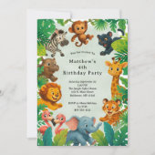 Jungle Safari Animals Boys Kids Toddler Birthday  招待状 (正面)