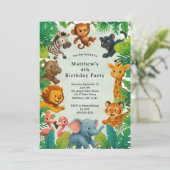 Jungle Safari Animals Boys Kids Toddler Birthday  招待状 (スタンド正面)
