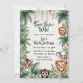Jungle Safari Animals Four Ever Wild 4th Birthday  招待状 (正面)