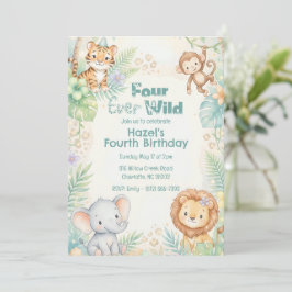 Jungle Safari Animals Four Ever Wild 4th Birthday  招待状