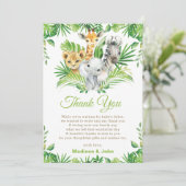 Jungle Safari Animals Greenery Neutral Baby Shower サンキューカード (スタンド正面)