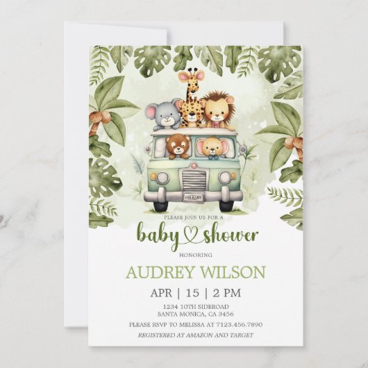 Jungle Safari Animals in Car 招待状 (正面)