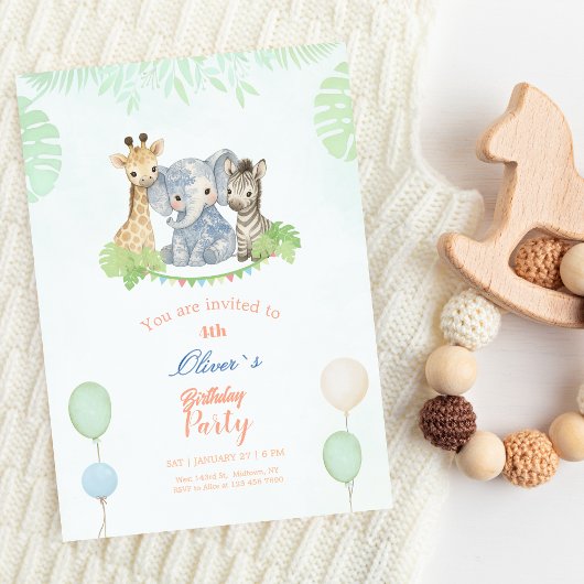 Jungle Safari Animals Kids Birthday 招待状