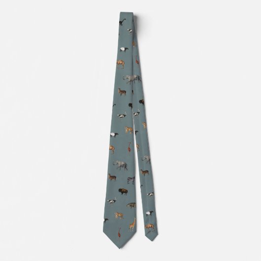 Jungle Safari Animals Pattern Blue Neck Tie ネクタイ (正面)