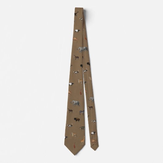 Jungle Safari Animals Pattern Camel Brown Neck Tie ネクタイ (正面)