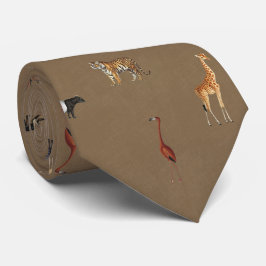 Jungle Safari Animals Pattern Camel Brown Neck Tie ネクタイ