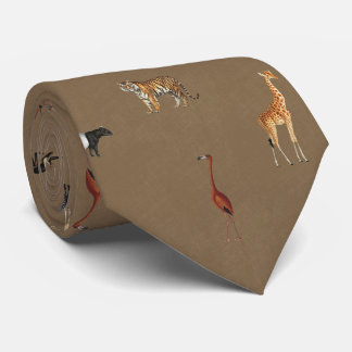 Jungle Safari Animals Pattern Camel Brown Neck Tie ネクタイ