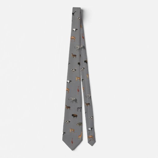 Jungle Safari Animals Pattern Dark Grey Neck Tie ネクタイ (正面)