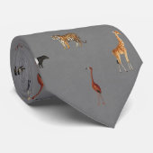 Jungle Safari Animals Pattern Dark Grey Neck Tie ネクタイ (ロール)