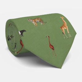 Jungle Safari Animals Pattern Green Neck Tie ネクタイ
