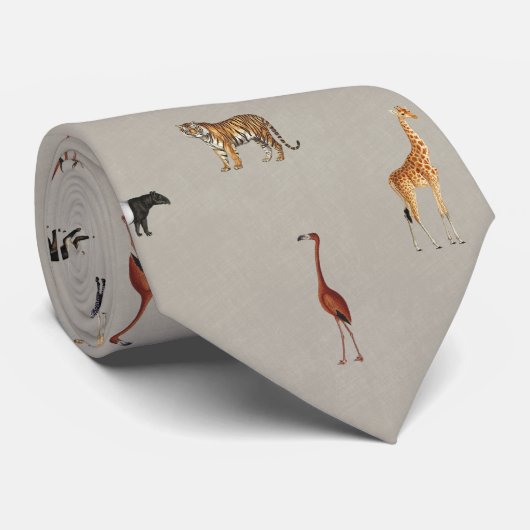 Jungle Safari Animals Pattern Grey Neck Tie ネクタイ (ロール)