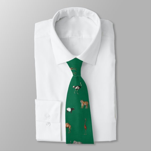 Jungle Safari Animals Pattern Kelly Green Neck Tie ネクタイ (タイ)