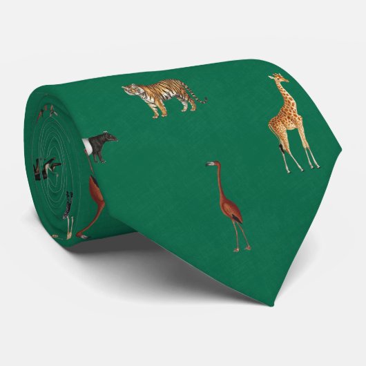 Jungle Safari Animals Pattern Kelly Green Neck Tie ネクタイ (ロール)