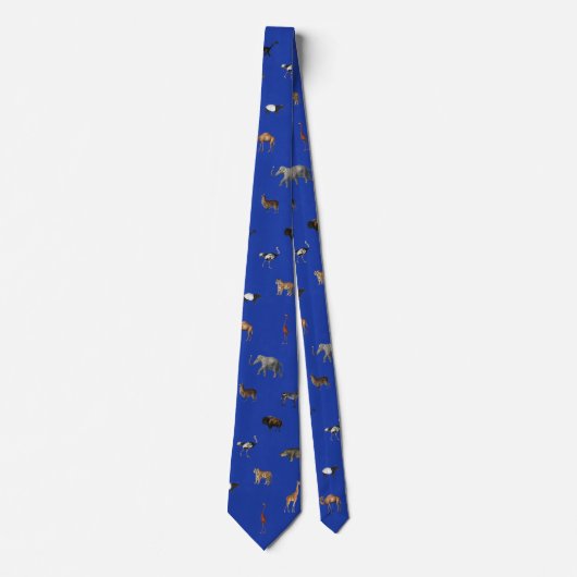 Jungle Safari Animals Pattern Royal Blue Neck Tie ネクタイ (正面)