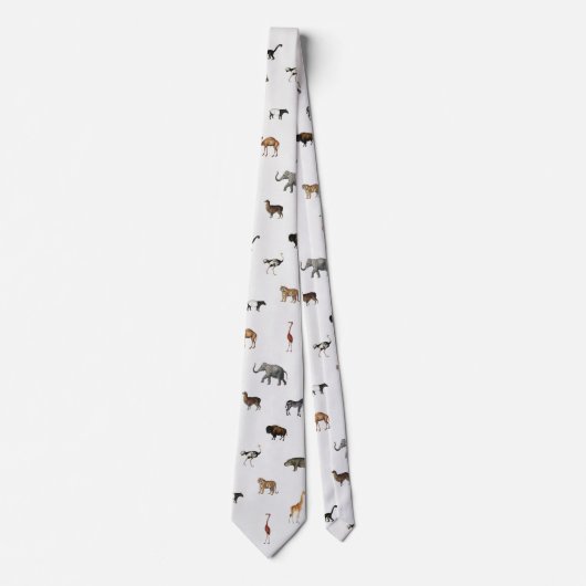 Jungle Safari Animals Pattern Stone White Neck Tie ネクタイ (正面)