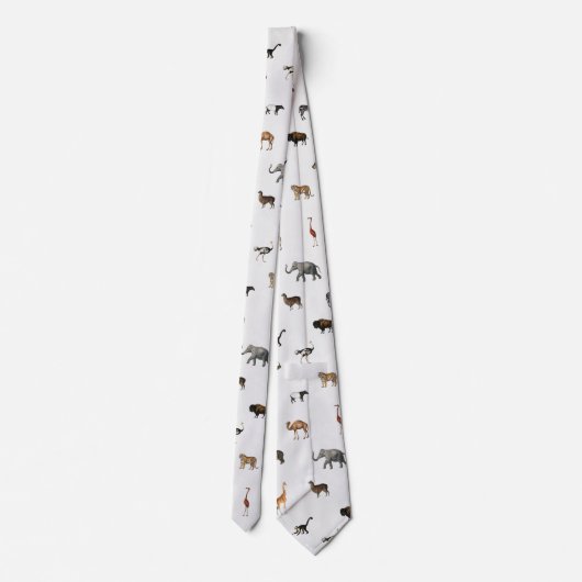 Jungle Safari Animals Pattern Stone White Neck Tie ネクタイ (裏面)