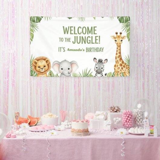 Jungle Safari Animals Welcome Birthday Banner 横断幕 (パーティー)