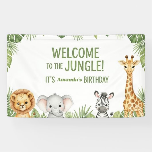 Jungle Safari Animals Welcome Birthday Banner 横断幕 (横)