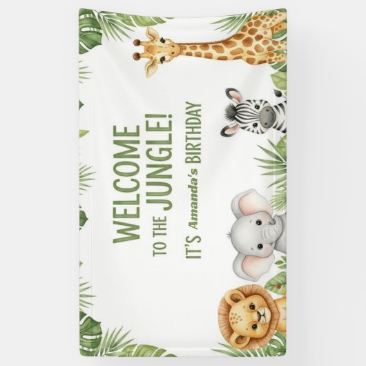 Jungle Safari Animals Welcome Birthday Banner 横断幕 (縦)