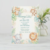 Jungle Safari Animals Young Wild & Three Birthday  招待状 (スタンド正面)