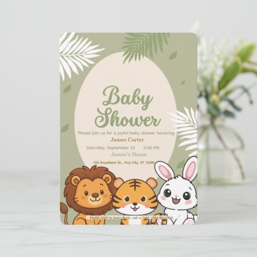 Jungle Safari Baby Shower Invitation 招待状 (スタンド正面)
