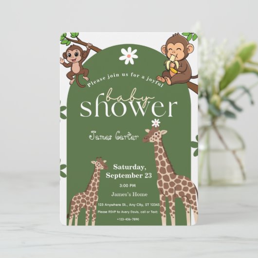 Jungle Safari Baby Shower Invitation 招待状 (スタンド正面)