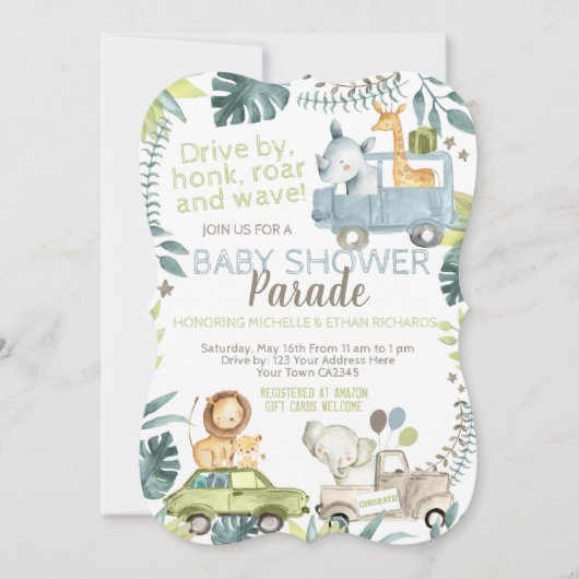 Jungle Safari Baby Shower Parade 招待状 (正面)
