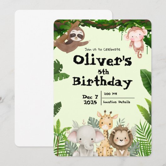 Jungle Safari Birthday Invitation 招待状 (正面/裏面)