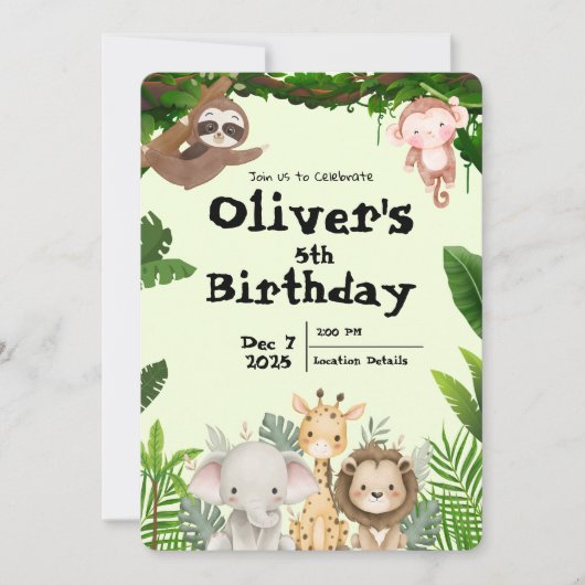 Jungle Safari Birthday Invitation 招待状 (正面)